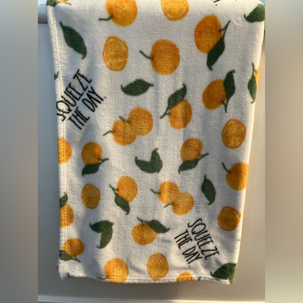 Rae Dunn Squeeze the Day Orange Print Blanket Throw - 5’ x 4’